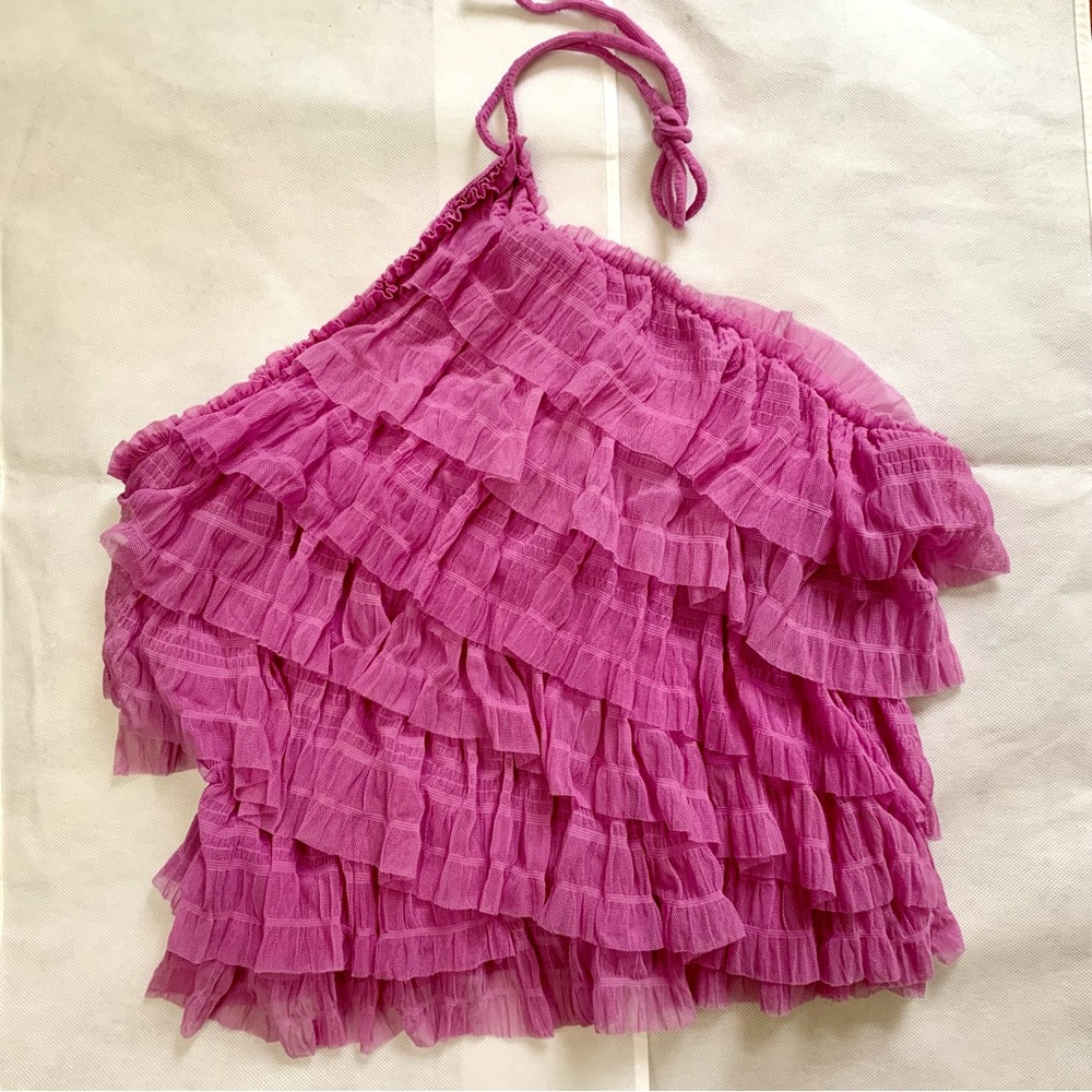 By Anthropologie Halter Ruffle Tank Top size L - Picture 4 of 7